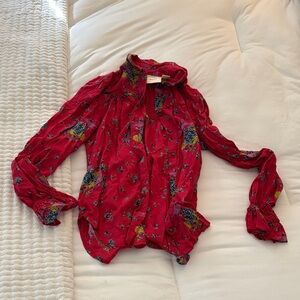 Maeve Crimson Floral Button-Up Blouse